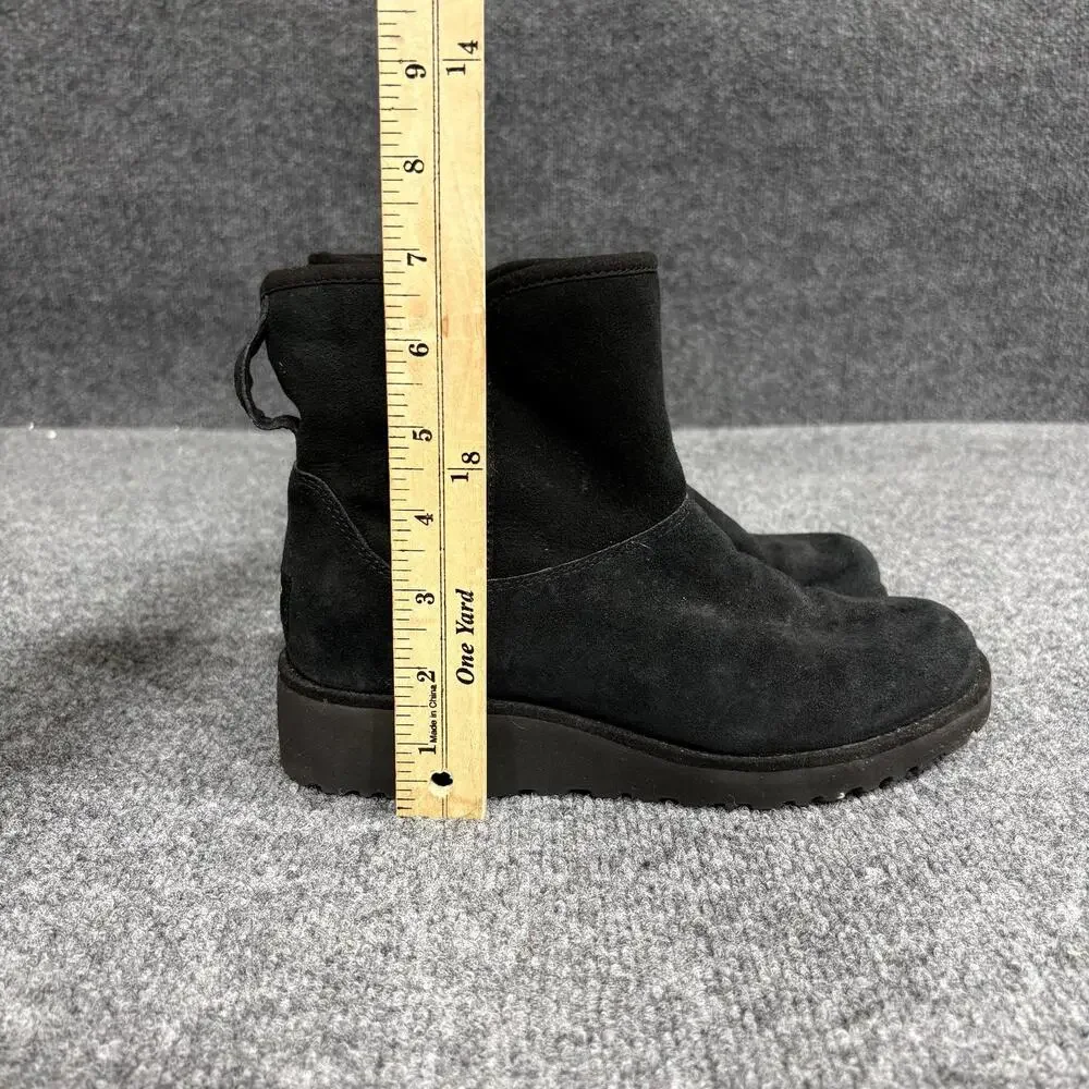 UGG Ankle Boots Womens Size 6.5 Black Suede Shearling Lined Wedge 1012497